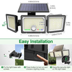 Solar Outdoor Lights Motion Sensor, 2500Lm 286 Led Security Flood Lights With Visual Battery & Mode Display, 3 Lighting Modes, Ip65 Waterproof 3-Head Wide Angle For Garage, Yard, Patio (2 Pack)