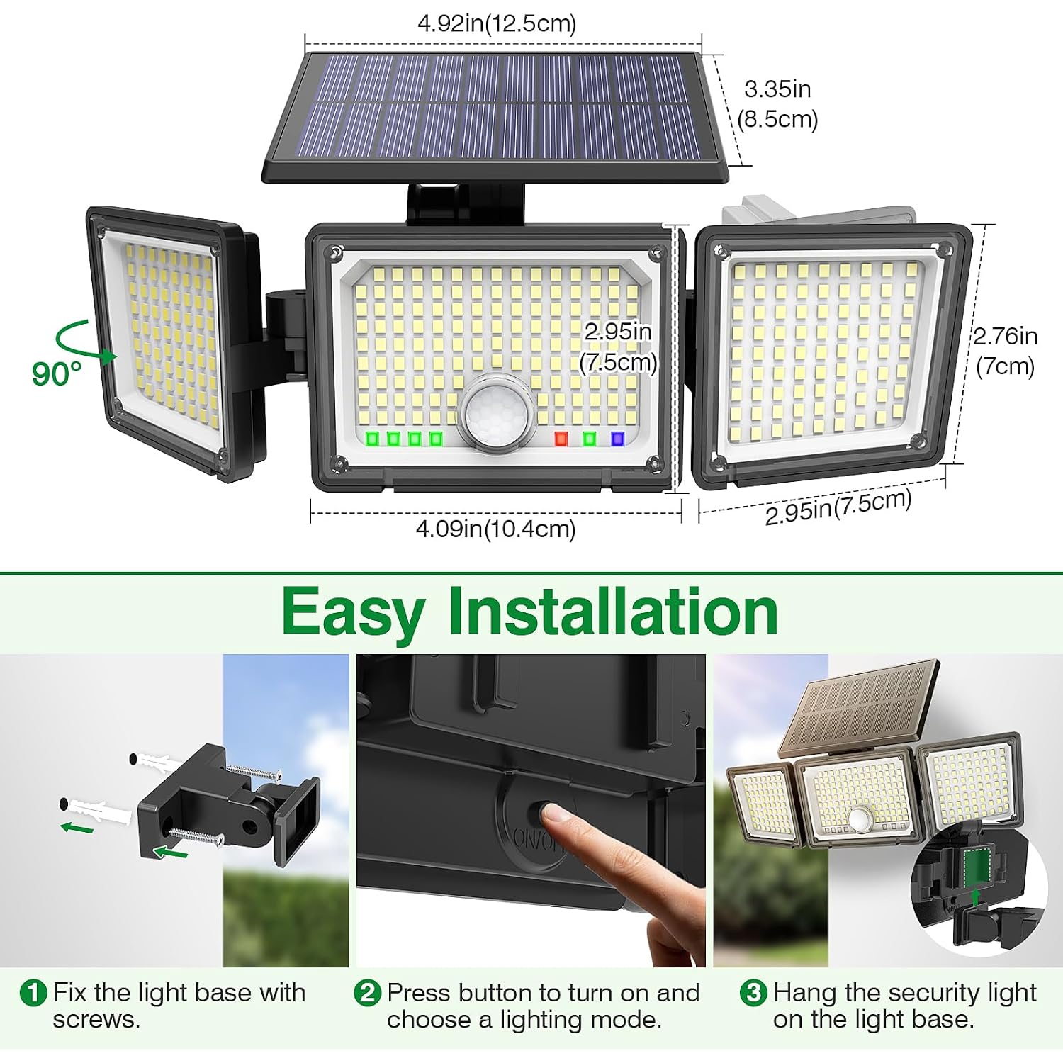 Solar Outdoor Lights Motion Sensor, 2500Lm 286 Led Security Flood Lights With Visual Battery & Mode Display, 3 Lighting Modes, Ip65 Waterproof 3-Head Wide Angle For Garage, Yard, Patio (2 Pack)