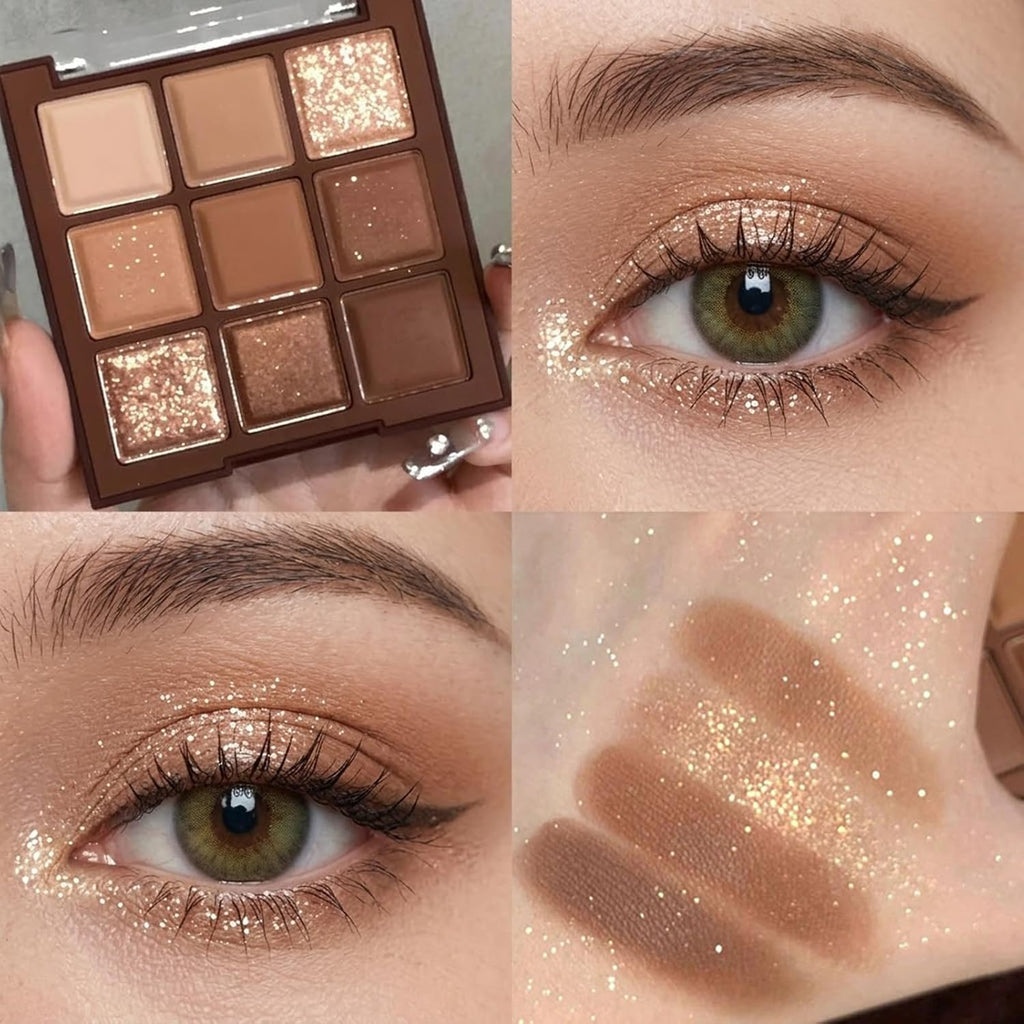 Erinde 9 Colors Eyeshadow Palette, Matte Shimmer Glitter Eye Shadow Palette Makeup, Highly Pigmented Long Lasting Waterproof, Natural Neutral Nude Eyeshadow Makeup Pallet, Chocolate Brown
