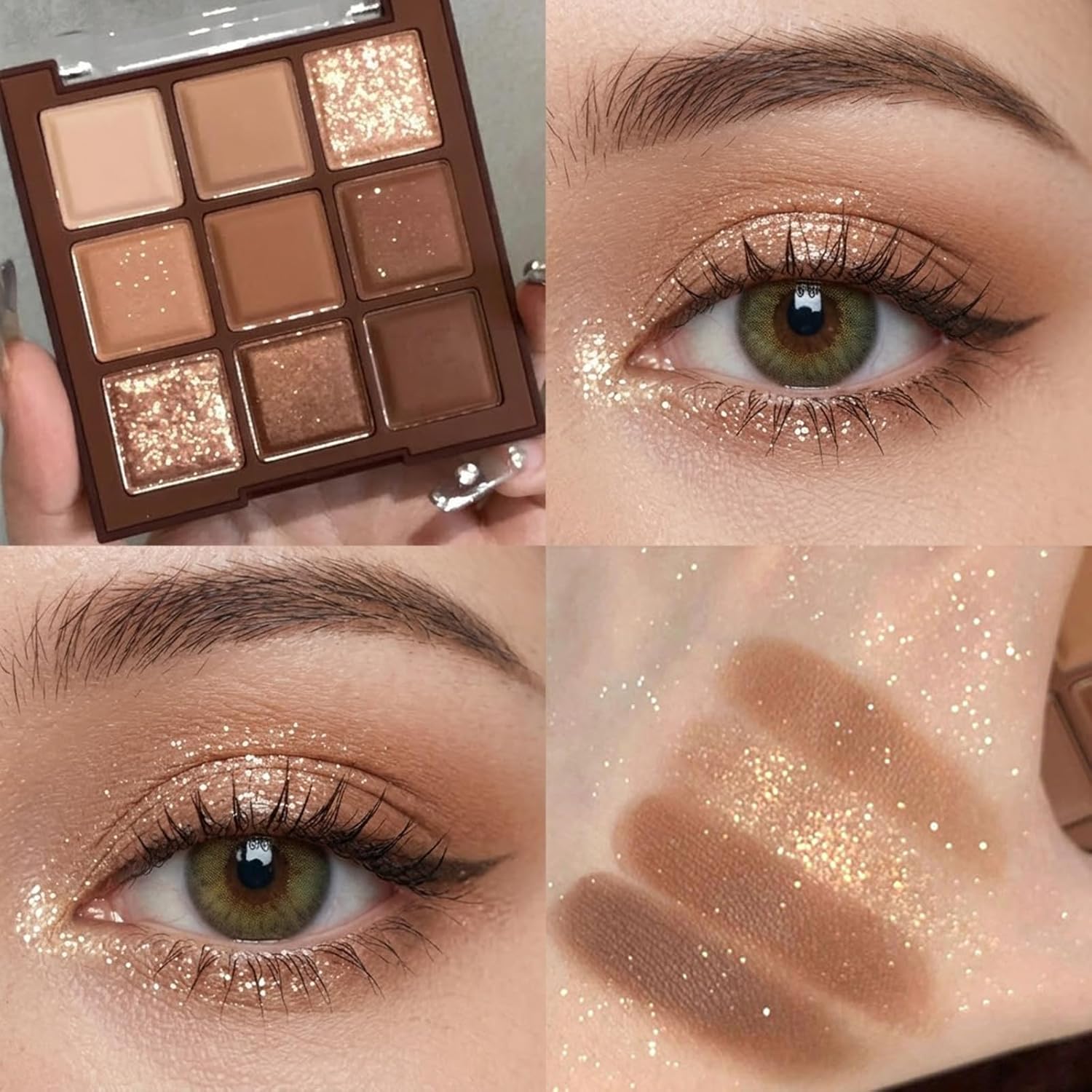 Erinde 9 Colors Eyeshadow Palette, Matte Shimmer Glitter Eye Shadow Palette Makeup, Highly Pigmented Long Lasting Waterproof, Natural Neutral Nude Eyeshadow Makeup Pallet, Chocolate Brown
