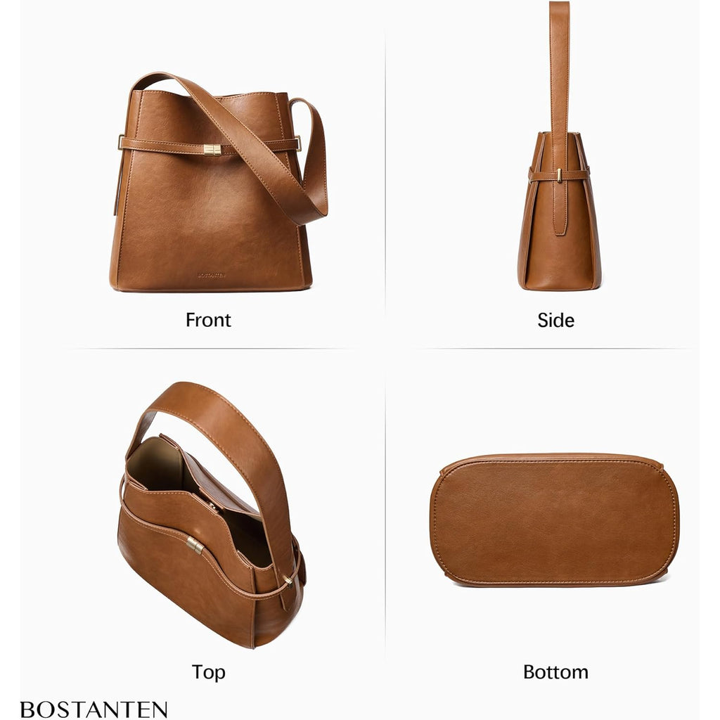 BOSTANTEN Bucket Bag Soft Vegan Leather Purses for Women Trendy Shoulder Handbags with Separate Pouch