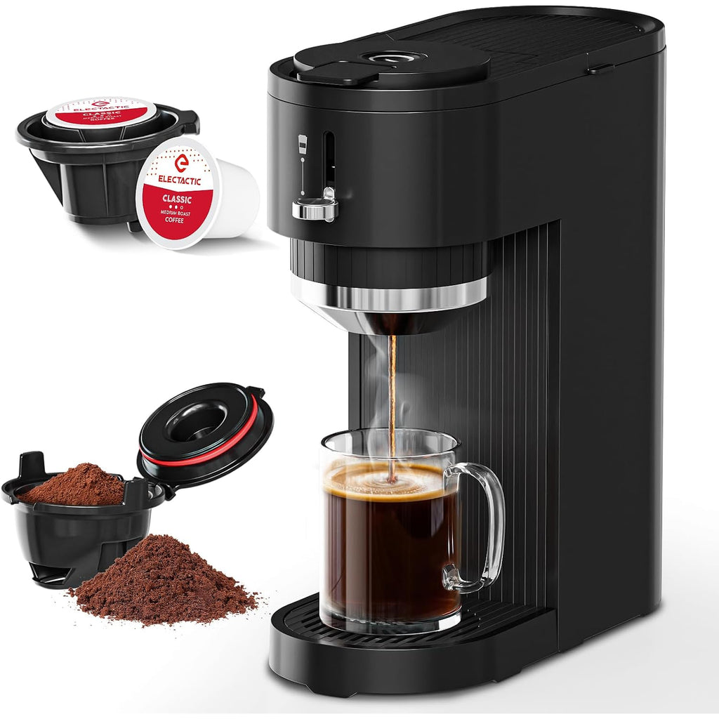 Single Serve Coffee Maker – Brew With Coffee Pods & Grounds, Compatible With Kcup Coffee Pods, Small Sizes Up To 6 8 10 12 14 Oz, 14 Oz Water Reservoir, Easy To Clean For Office Travel Home, Black