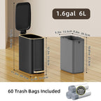 Ksskss Small Bathroom Trash Can With Lid Soft Close, Step Pedal, 6L / 1.6 Gal Stainless Steel Garbage Bin With Removable Inner Bucket, Slim Wastebasket For Narrow Spaces (Black)