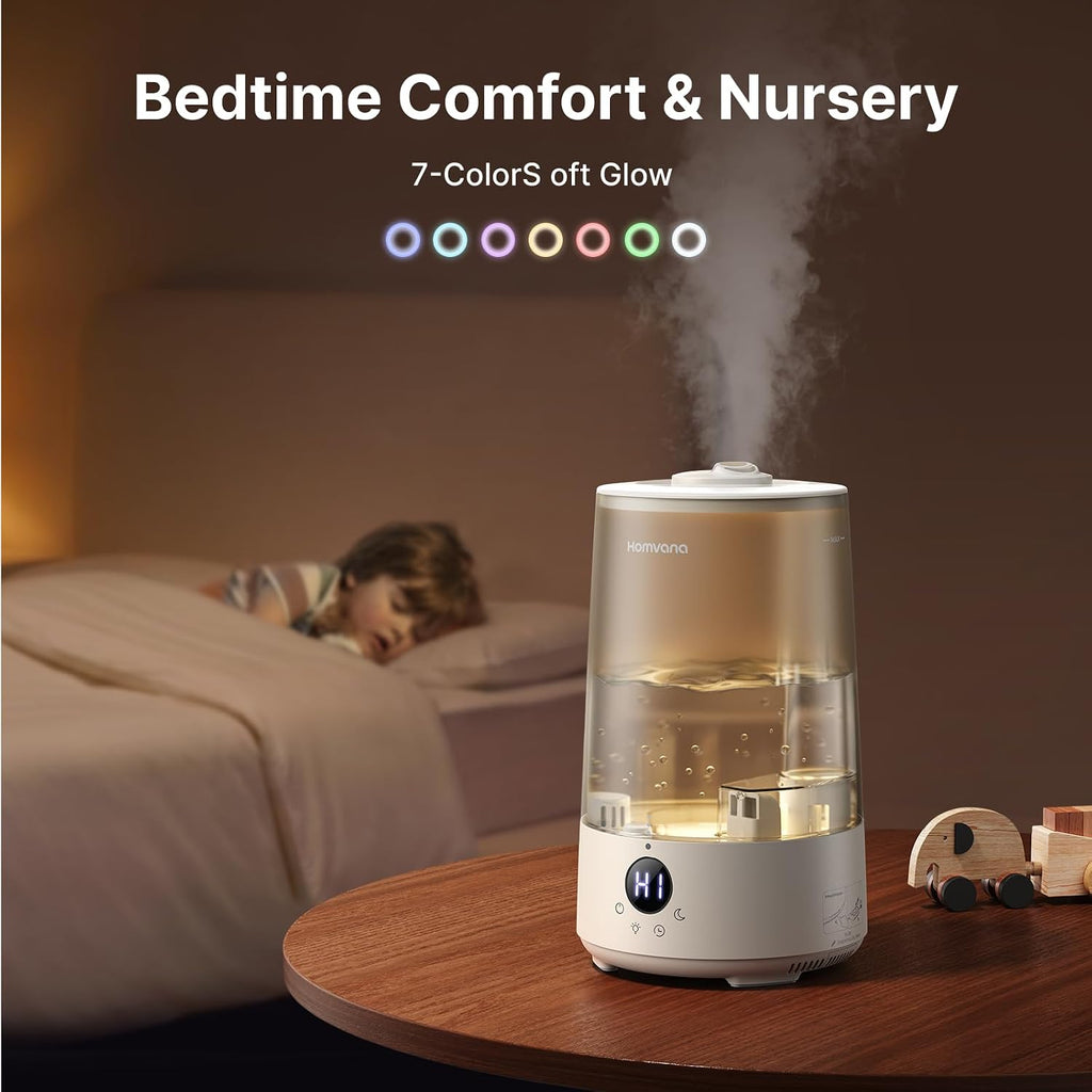 Homvana 3.6L Top-Fill Cool Mist Humidifiers For Bedroom, Large Room & Plants, 23Db Ultra-Quiet, Easy-To-Clean 2-In-1 Baby Humidifier & Oil Diffuser For Congestion Relief, Lasts Up To 4 Nights (Grey)