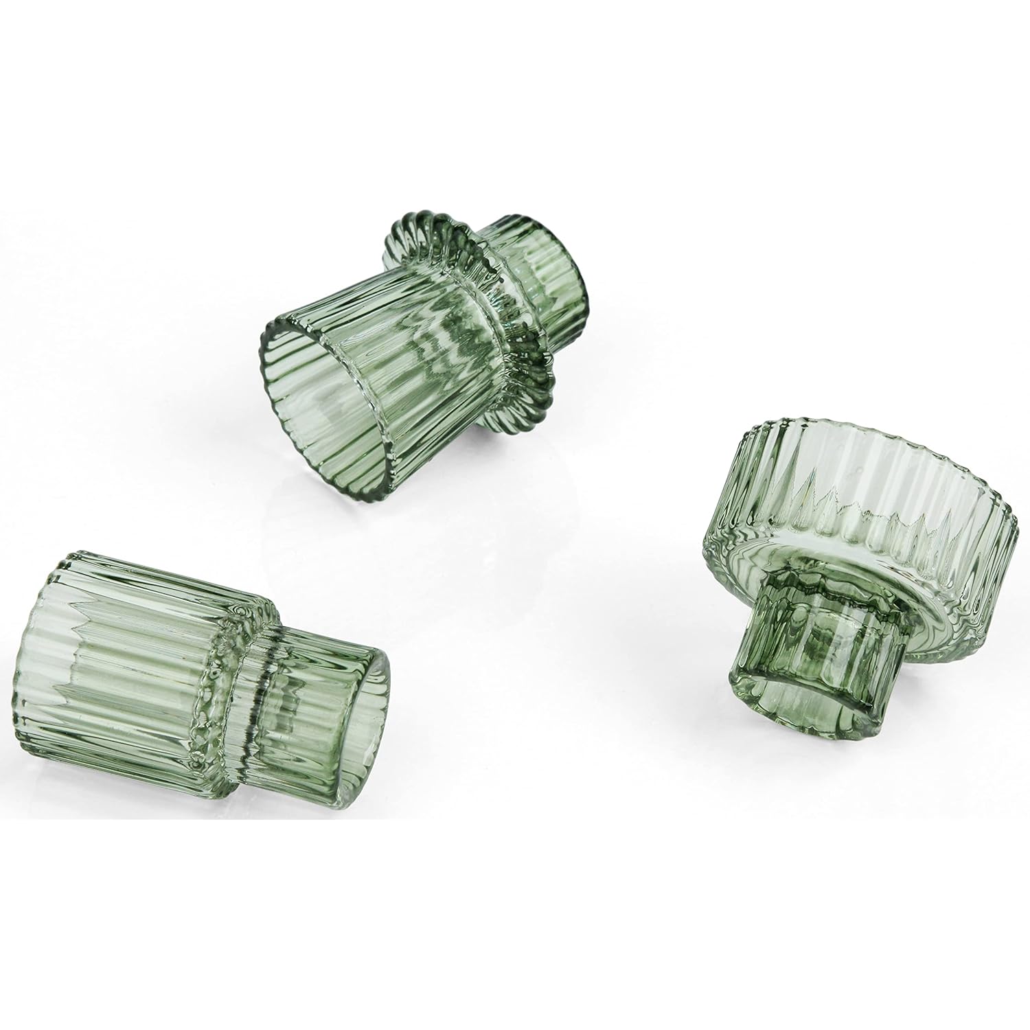 Vixdonos Taper Glass Candlestick Holders Tealight Candle Holders for Table Centerpieces, Wedding Decor and Dinner Party (3 Pcs, Green)