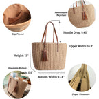 YXILEE Straw Bags For Women | M Size Travel Straw Totes Bag Woven Summer Handmade Shoulder Bag Handbag