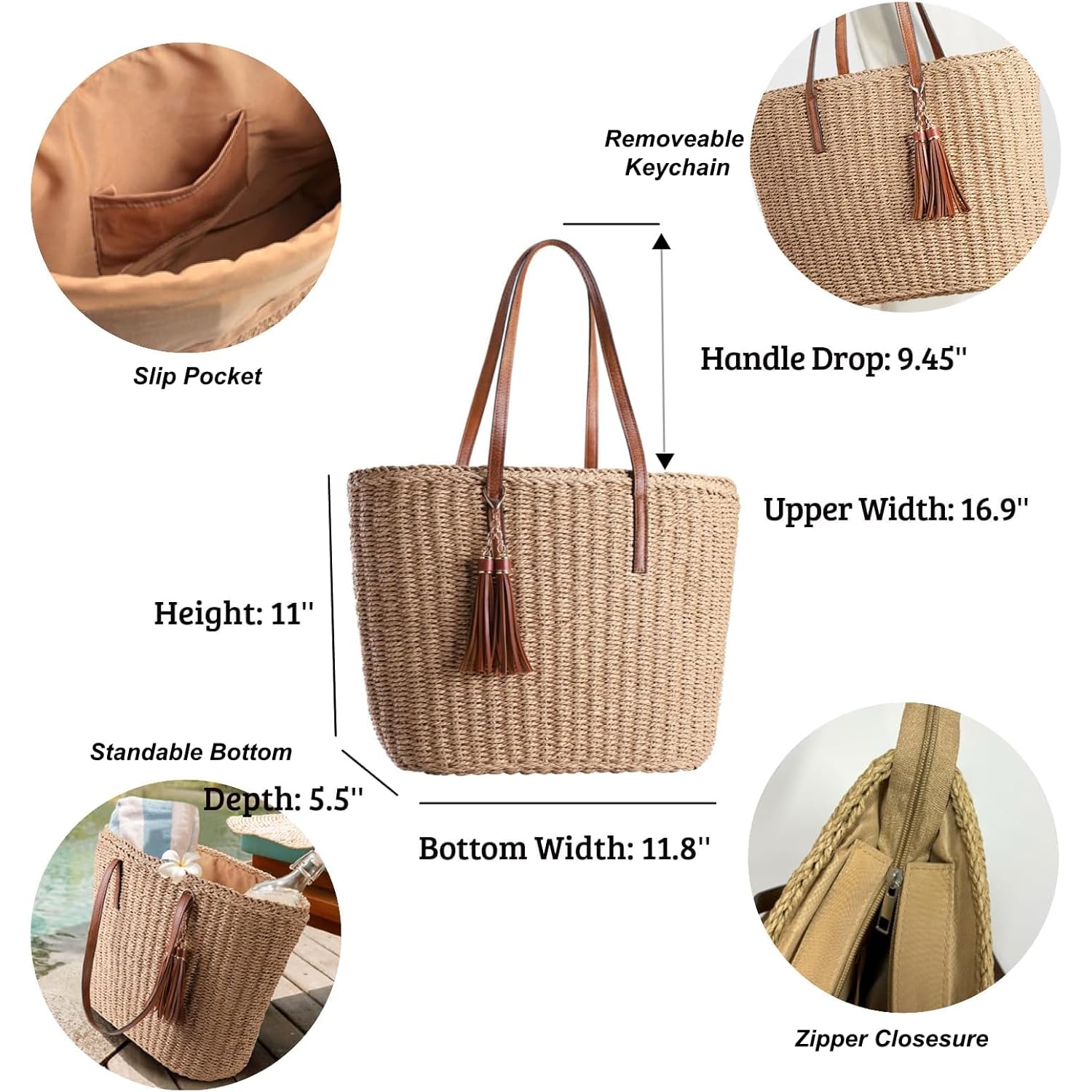 YXILEE Straw Bags For Women | M Size Travel Straw Totes Bag Woven Summer Handmade Shoulder Bag Handbag