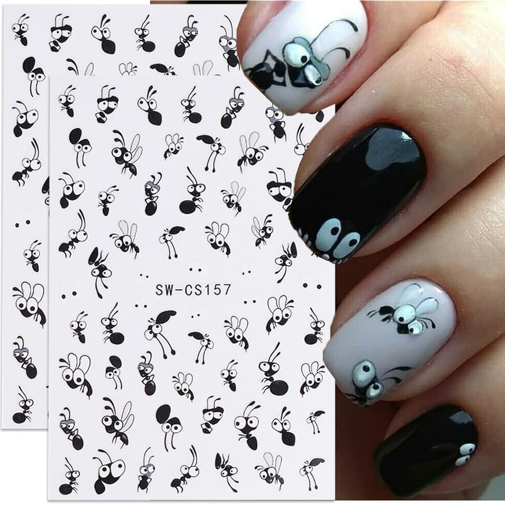 Cute Expression Nail Art Stickers Cute Black Ant Cartoon Nail Decals 6PCS 3D Self-Adhesive Black Ants Face Expression Playful Design Manicure Stickers Gel Polish Sliders for Women DIY Nail Decorations