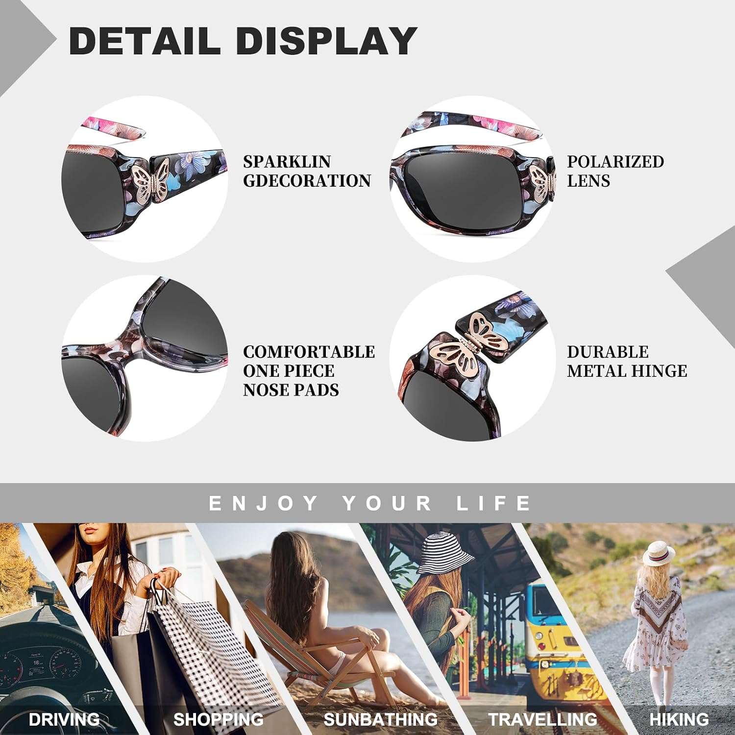 Women'S Polarized Sunglasses - Fashionable Wraparound Butterfly Design With Uv400 Protection
