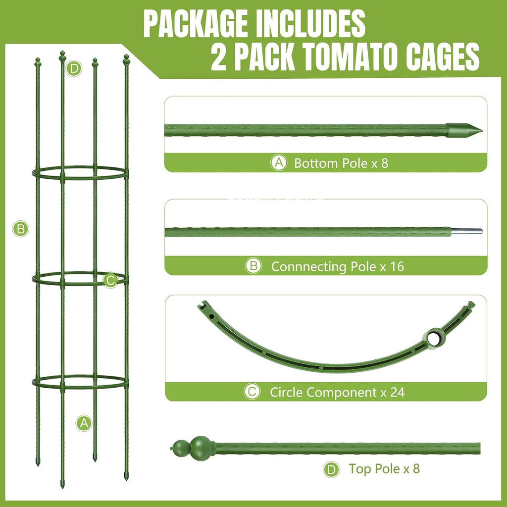 2 Pack Up To 59 Inch Height Adjustable Tomato Cages For Garden | Heavy Duty, Rust-Resistant Trellis, Adjustable Height For Climbing Vegetables & Flowers, Supports Tomatoes,Cucumbers,Peonies