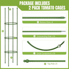 2 Pack Up To 59 Inch Height Adjustable Tomato Cages For Garden | Heavy Duty, Rust-Resistant Trellis, Adjustable Height For Climbing Vegetables & Flowers, Supports Tomatoes,Cucumbers,Peonies