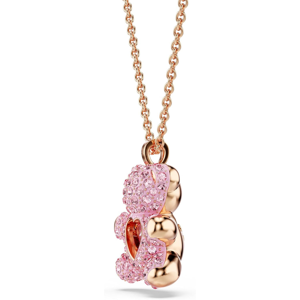 Swarovski Teddy Bear Pendant Necklace, Pink Crystals, Rose Gold-Tone Finish
