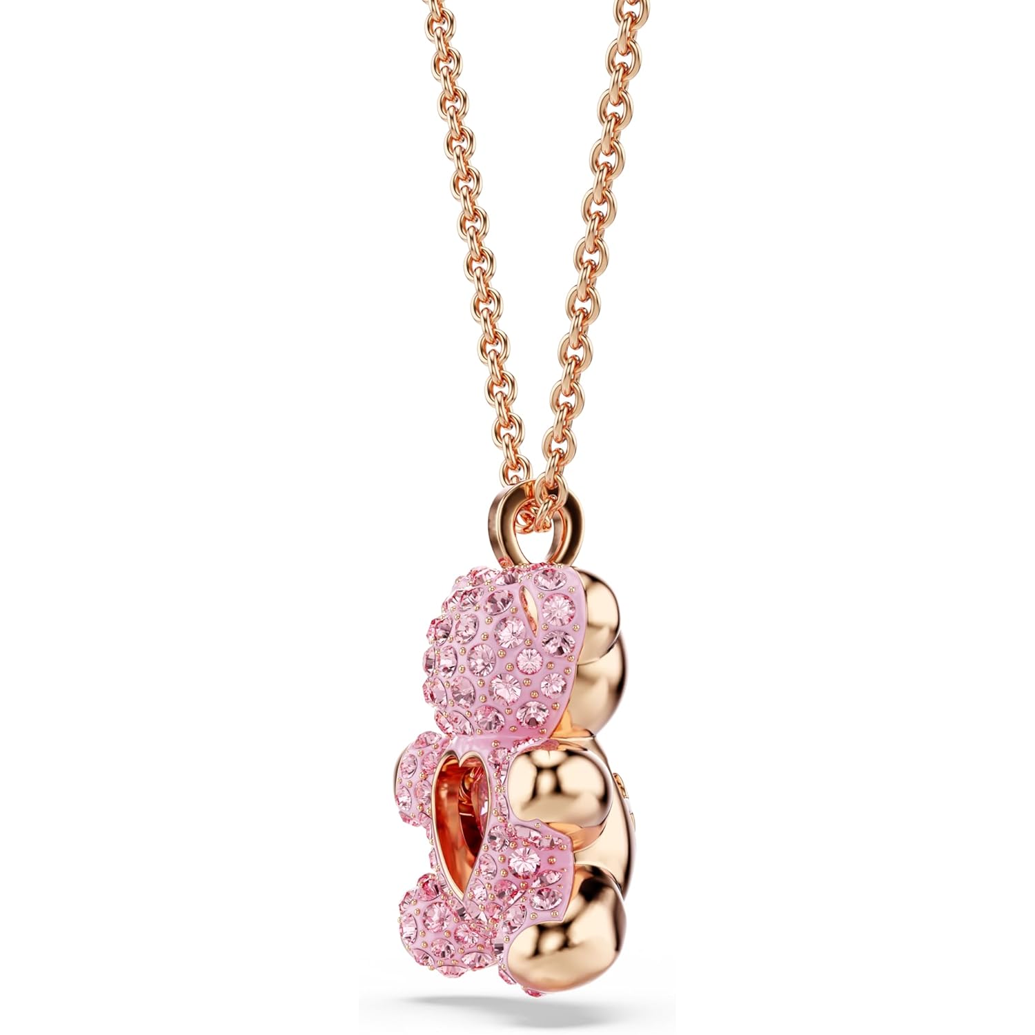 Swarovski Teddy Bear Pendant Necklace, Pink Crystals, Rose Gold-Tone Finish