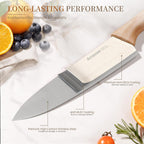 Astercook Knife Set, 13 Pieces Kitchen Knives Set With Ceramic Coating, Stainless Steel Chef Knife Sets With 6 Blade Guards, Dishwasher Safe Knives With Wood Grain Handle, Elegant White