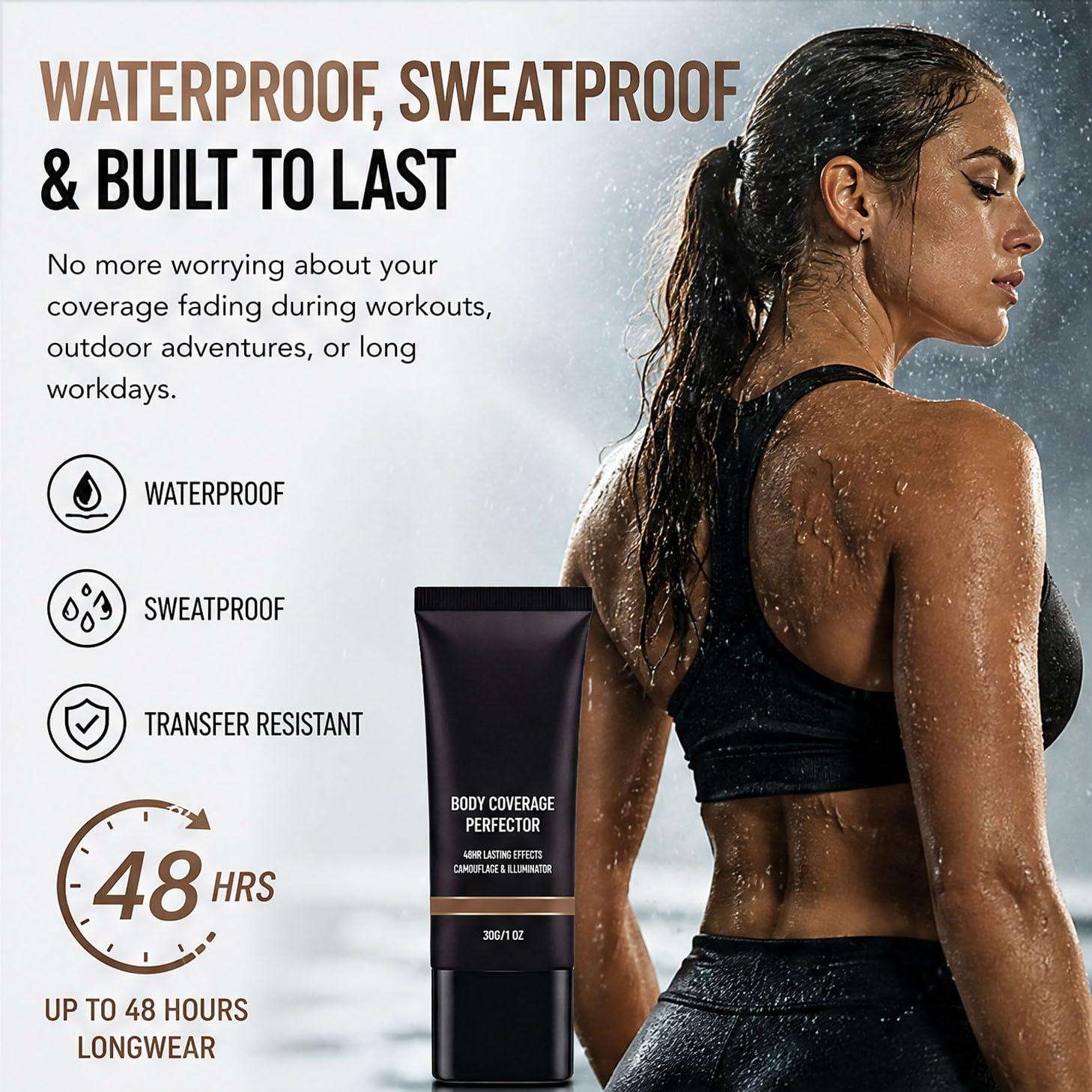 Body Coverage Perfector Waterproof Leg & Body Makeup Foundation (Natural) | Full Coverage Tattoo Cover Up Concealer, Long Lasting Sweatproof & Transfer Resistant Body Makeup For Legs, Face, 1Oz