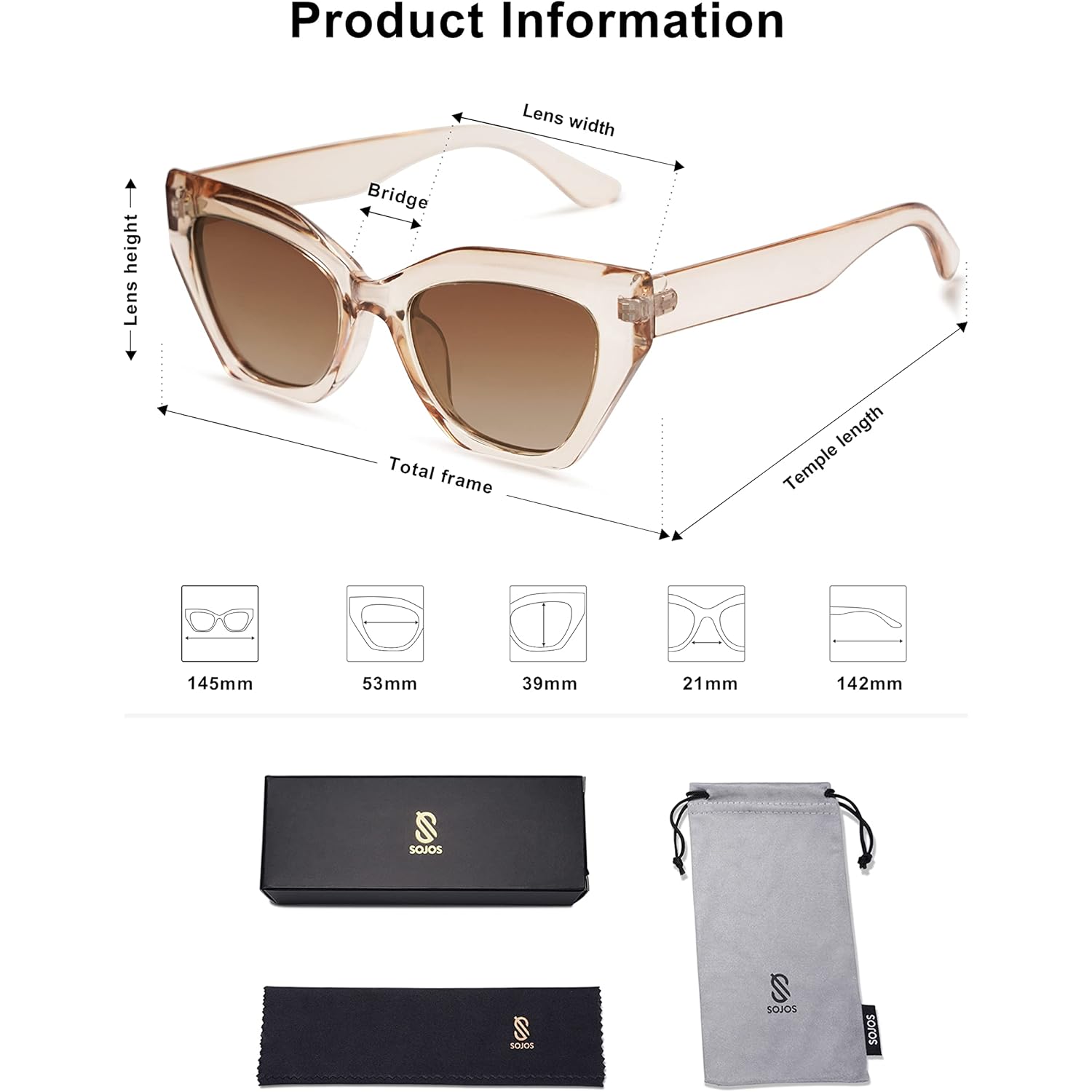 SOJOS Square Cat Eye Polarized Sunglasses for Women Retro Classic Vintage Trendy Cateye Shades Sunnies Gafas de sole SJ2235