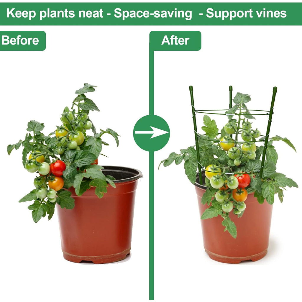 18" Small Plant Support Tomato Cages, 4 Pack Adjustable Garden Trellis For Indoor Outdoor Climbing Plants, Peony Flower Stakes With 66Ft Garden Twist Ties, Green Metal Plant Cages For Pots & Garden