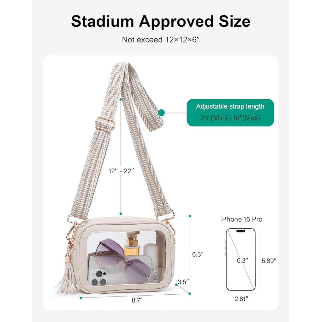 Clear Bag for Stadium Events, Clear Crossbody Purse for Women, Small Stadium Approved Bag for Concerts Games