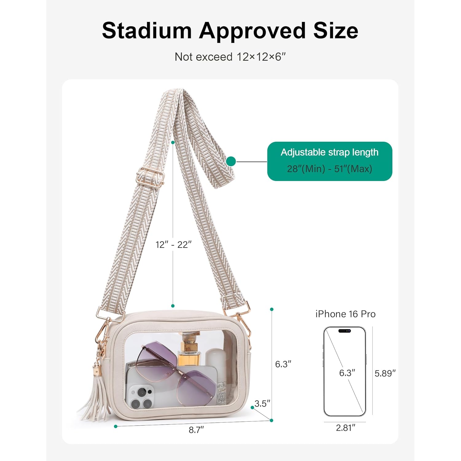 Clear Bag for Stadium Events, Clear Crossbody Purse for Women, Small Stadium Approved Bag for Concerts Games