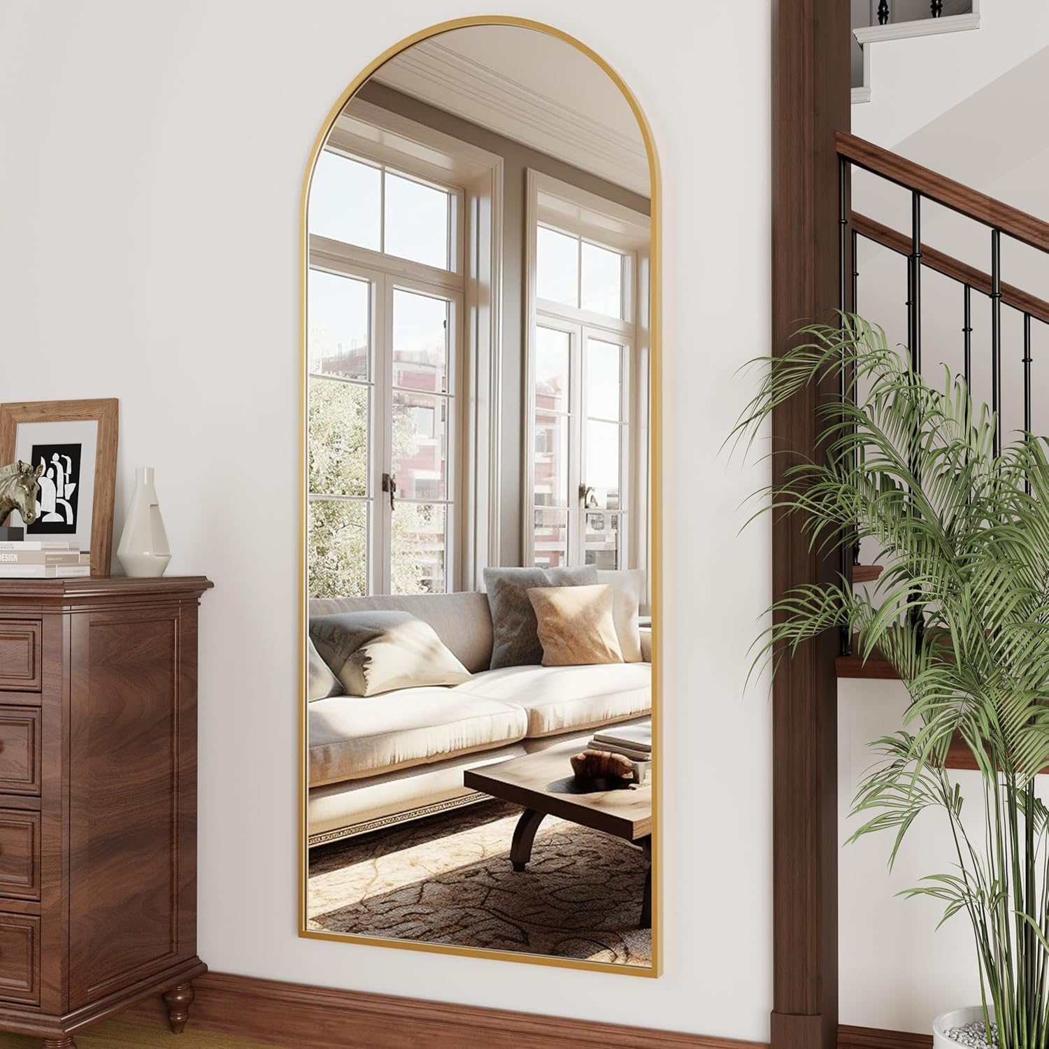 Ogcau Full Length Mirror, 70"X26" Arched Full Body Floor Mirror With Stand, Hanging Or Leaning, Standing, Wall Mounted With Aluminum Frame For Bedroom Living Room (Gold)