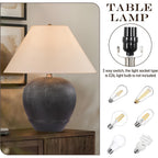 21'' Large Gray Base Ceramic Basin Table Lamp Set Of 2 For Bedroom, Living Room, Dining Room, Office, White Shade,White Smudged Black Base