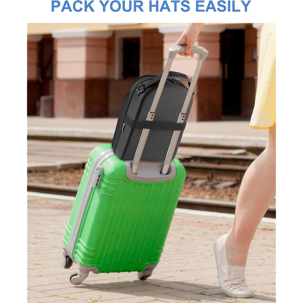 Set Of 2 Hard Hat Travel Cases For Baseball Caps - Hat Storage Organizer Holder With Handle, Shoulder Strap And Trolley Sleeve, Protect Up To 10 Hats For Outdoor And Home Storage, Black