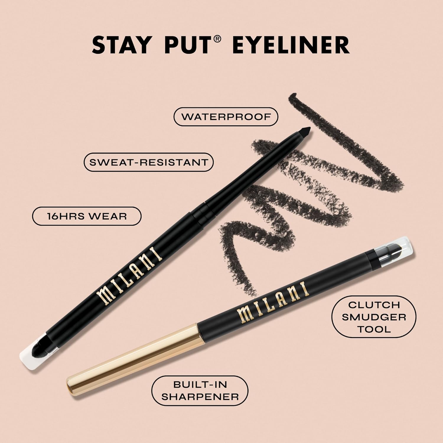 Milani Stay Put Eyeliner - After Dark (0.01 Ounce) Cruelty-Free Self-Sharpening Eye Pencil with Built-In Smudger - Line & Define Eyes with High Pigment Shades for Long-Lasting Wear