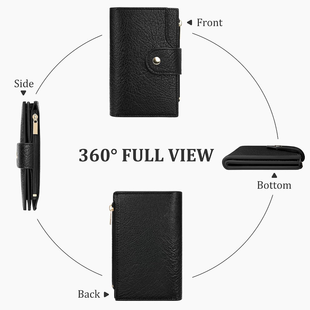 Small Women'S Bifold Wallet, Rfid Blocking Credit Card Holder With Zipper, Travel Cute Coin Pocket Wallet For Ladies, Black