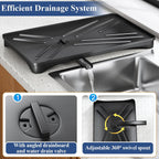 Sntd Dish Drying Rack For Kitchen Counter - Large Dish Rack With Drainboard, Rustproof Dish Drainer With Utensil Holder For Sink, Black