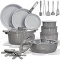 CAROTE 27pcs Ceramic Cookware Set Nonstick, Pots and Pans Set Non Stick, Non Toxic Cookware Detachable Handles, Dishwasher/Oven Safe, RV/Camping Cookware with Kitchen Utensils, Gray