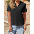 Womens Short Sleeve Polo Shirts V Neck Business Dressy Casual Tops Summer Collared Trendy Tees