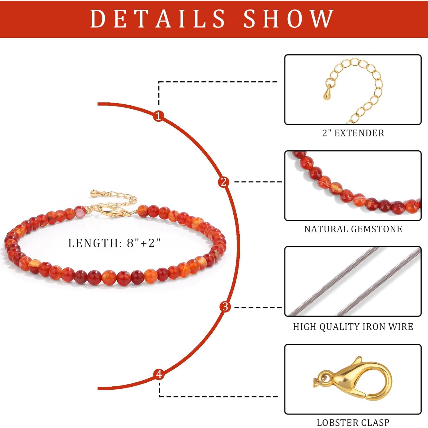 Natural Stone Beaded Anklets for Women, Handmade Boho Clear Quartz 4mm Crystal Beads Anklet, Gold Chain Adjustable Ankles Bracelet, Beach Summer Jewelry Gemstone Foot Bracelet Gift