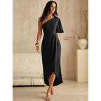 Anrabess Womens One Shoulder Formal Midi Dresses 2026 Summer Wrap High Slit Beach Wedding Guest Party Cocktail Maxi Dress