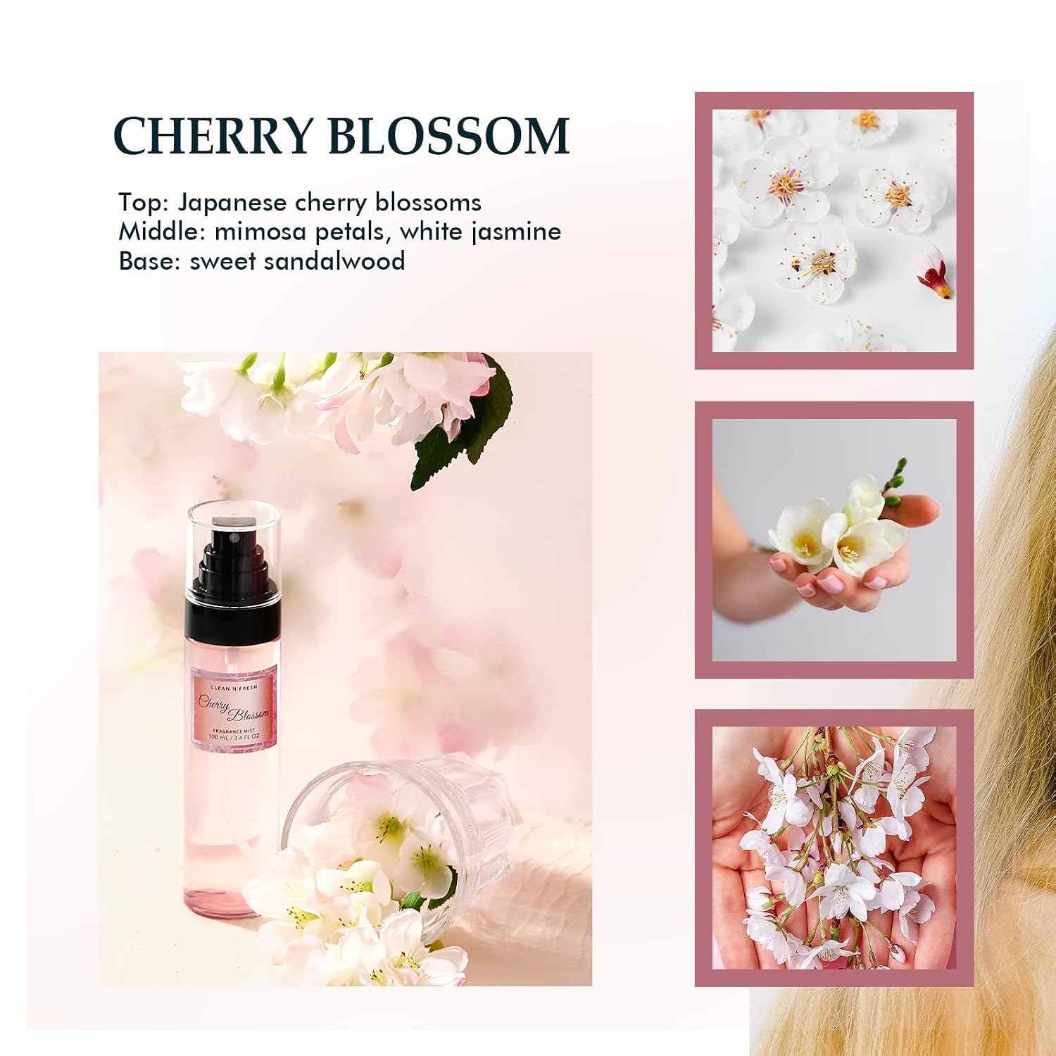 Clean-N-Fresh Body Spray For Women, Body Mist, Fragrance Mist Gift Sets, Pack Of 3, Each 3.4 Fl Oz, Total 10.2 Fl Oz, Cherry Blossom