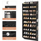 Over The Door Shoe Organizer, Hanging Shoe Rack For Closet Door Shoe Storage For 30 Pairs Sneaker And Boots, Large Shoe Holder For Door With 10 Side Pockets, Space Saving, Black