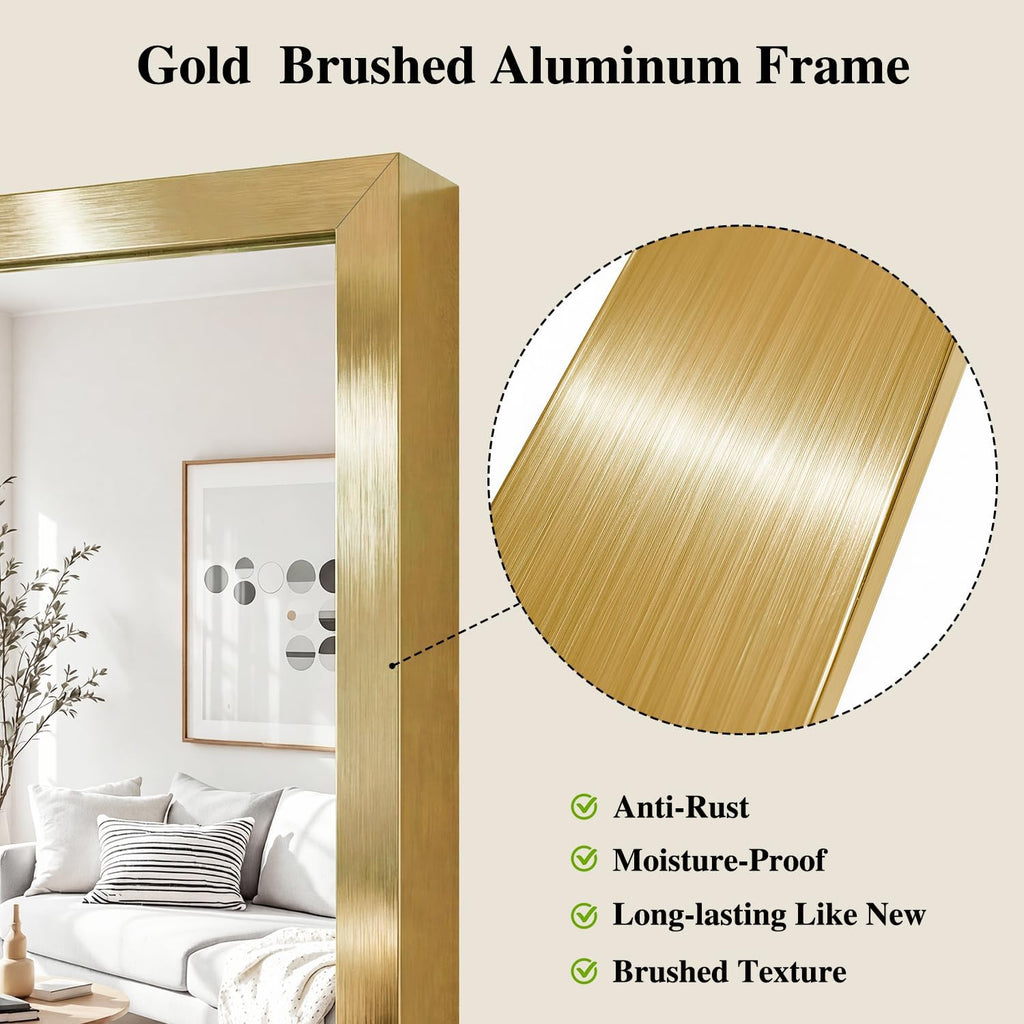 Koonmi Gold Mirrors For Wall, 30X55 Inch Bathroom Mirror, Rectangular Wall Mirror For Living Room Bedroom Bathroom, Hangs Horizontally Or Vertically
