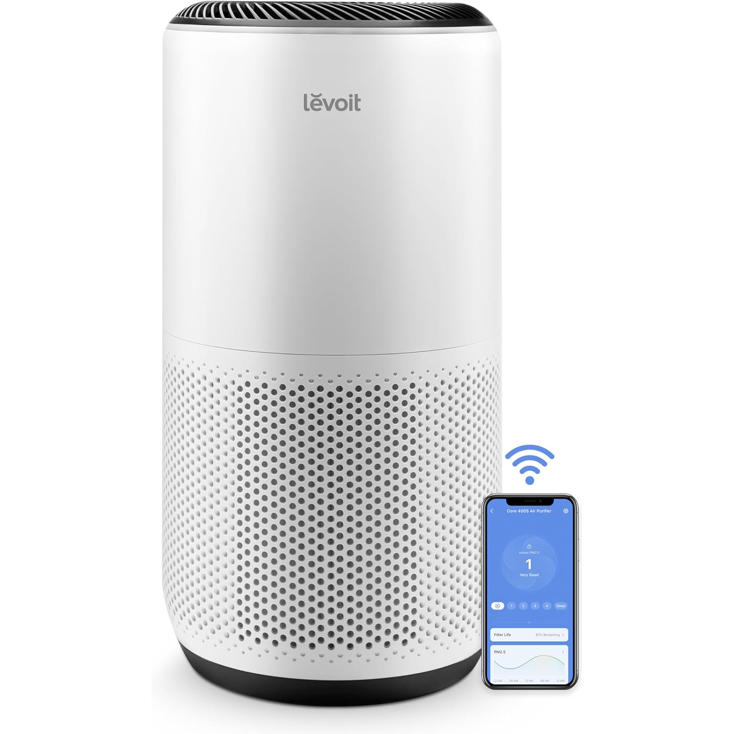 Levoit Smart Air Purifiers For Home Large Room Up To 1733 Ft² Core 400S-P | Hepa Sleep Mode, Aham Verifide, Auto Mode, Air Quality Monitor, 3-In-1 Filter For Pet Allergy, Smoke, Dust, Childlock, White