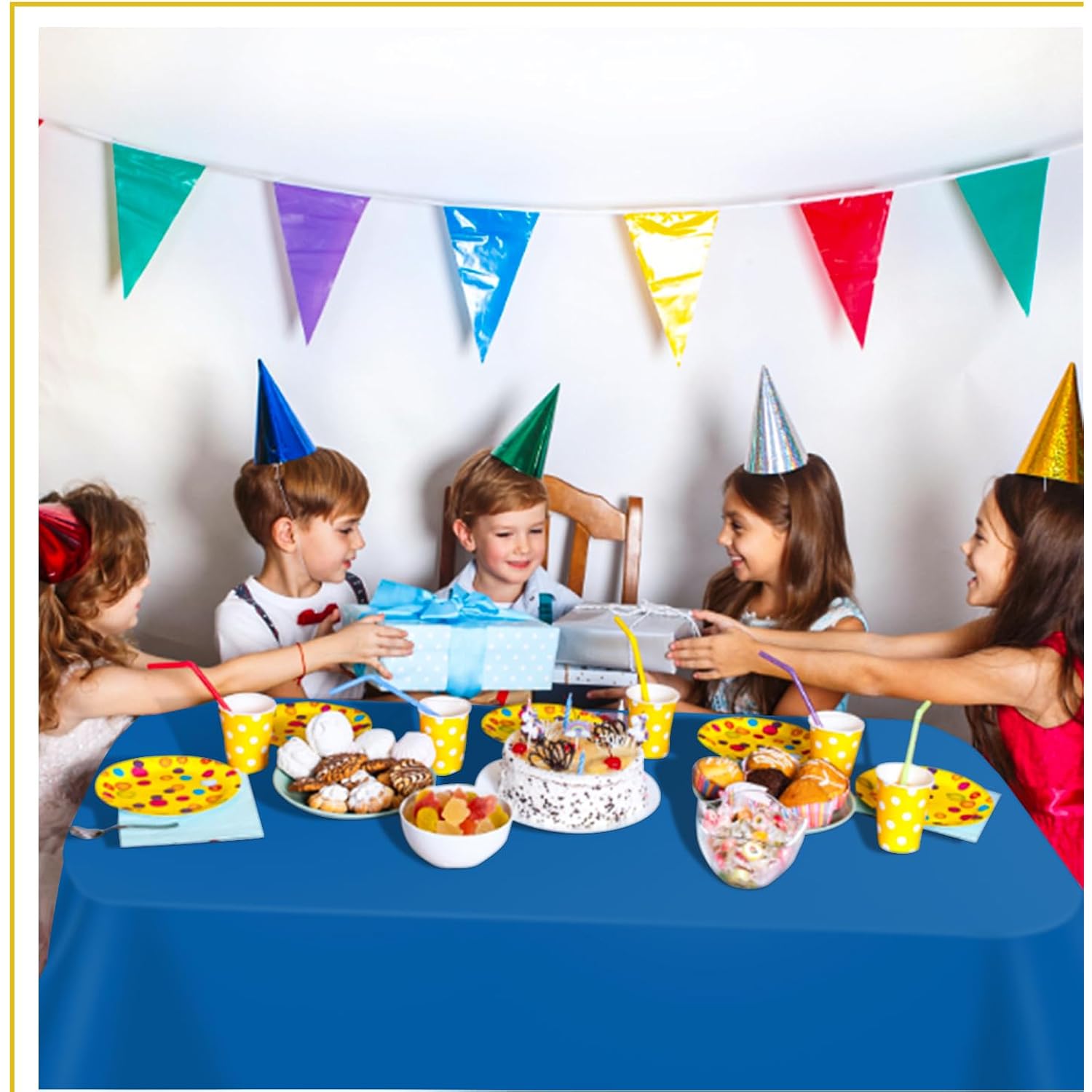 tujol Royal Blue 6 Pack Plastic Table Cloth 54" x 108", Disposable Tablecloths Rectangle Table Cover, Plastic Tablecloths for Parties