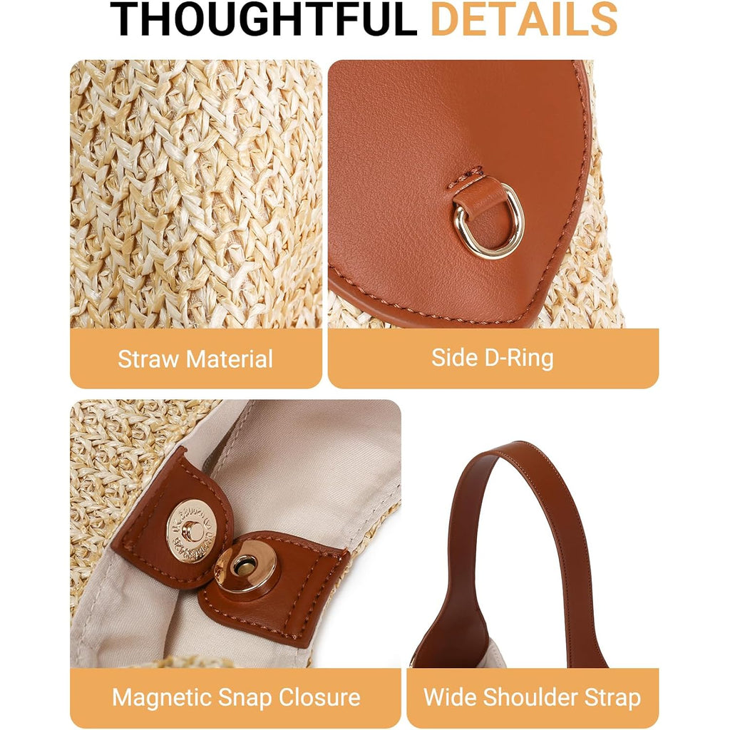 Herald Small Summer Straw Woven Hobo Shoulder Tote Bag For Women | Slouchy Vacation Beach Raffia Shoulder Handbag Tote Purse