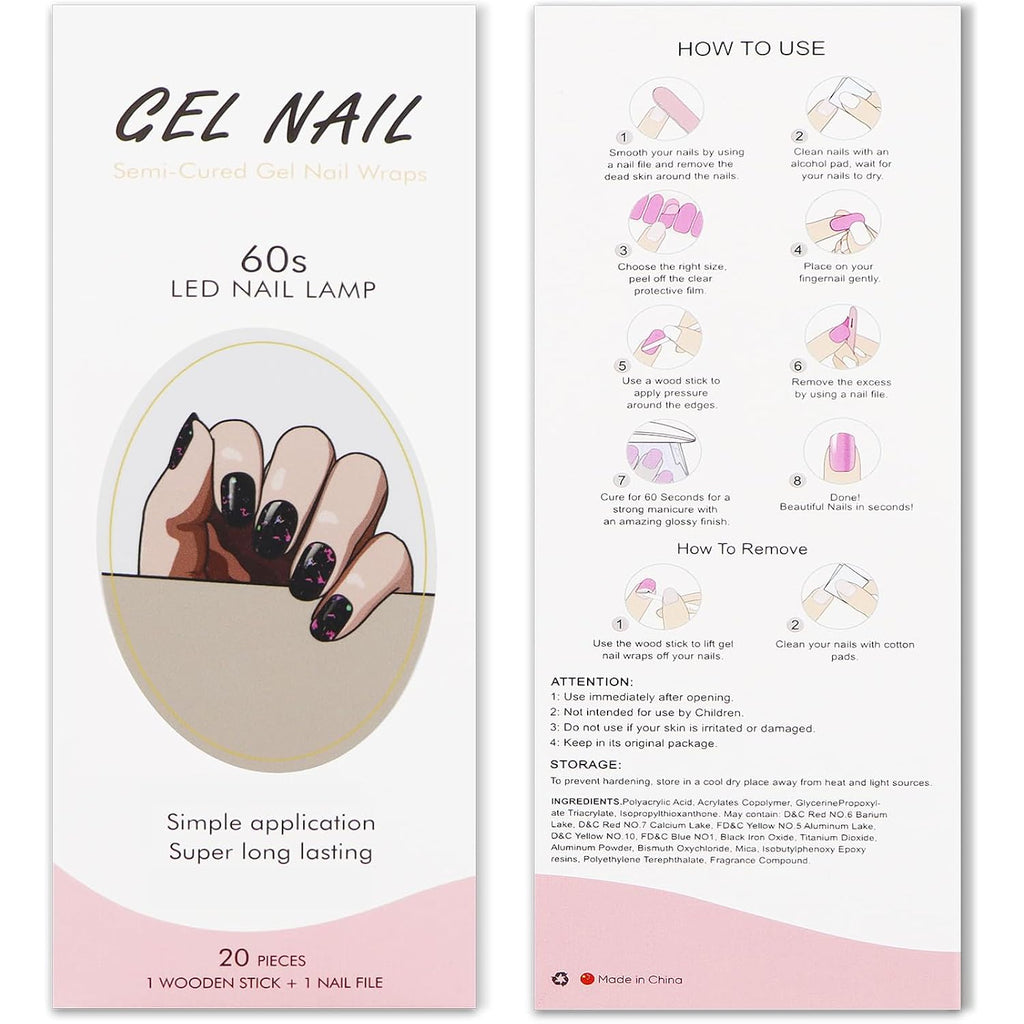JMEOWIO Gel Nail Stickers Purple Red Black Semi Cured Gel Nail Strips Wraps UV/LED Nails Art Design Decoration Accessories