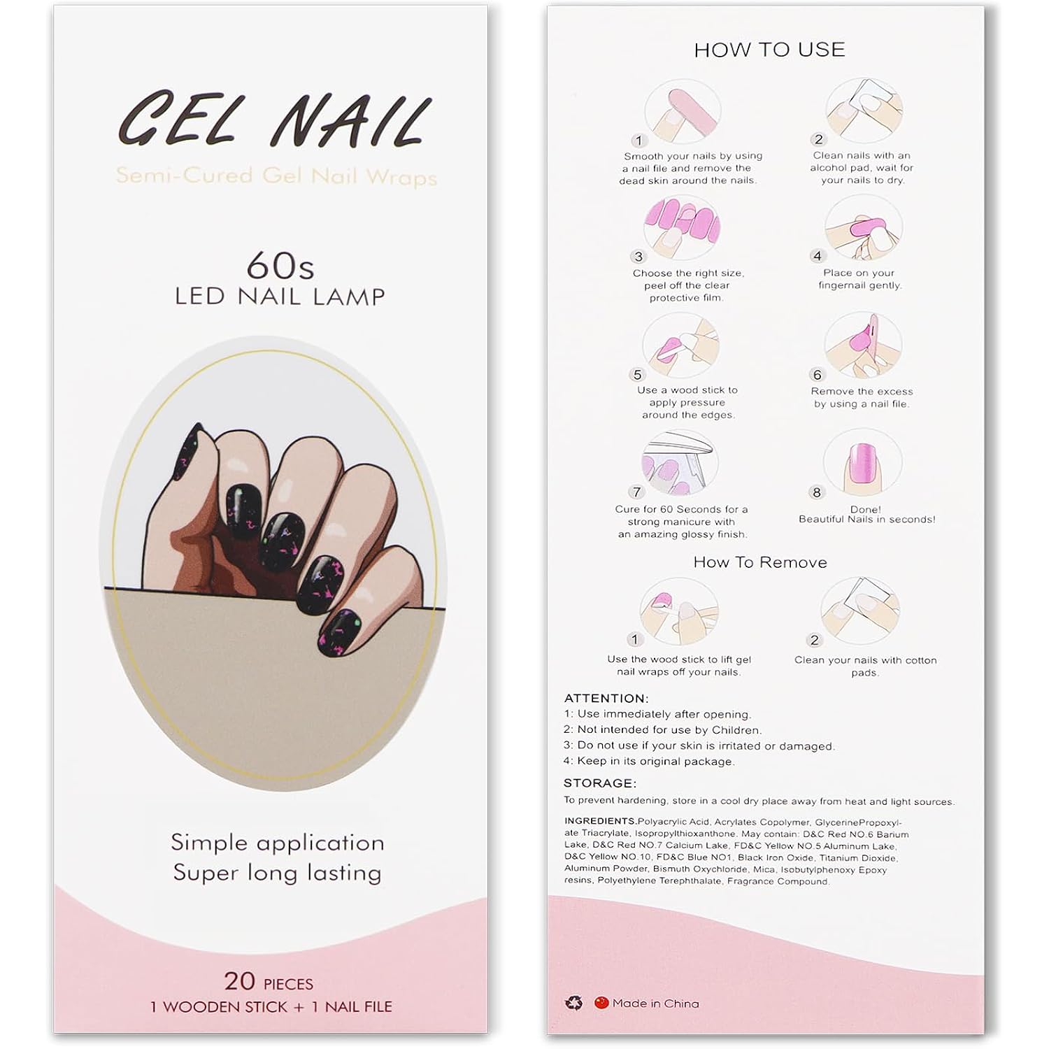 JMEOWIO Gel Nail Stickers Purple Red Black Semi Cured Gel Nail Strips Wraps UV/LED Nails Art Design Decoration Accessories