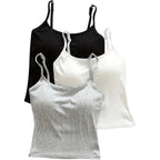 Women's 3 Pack Cami Crop Top Built in Bra Spaghetti Strap Camisole Tops
