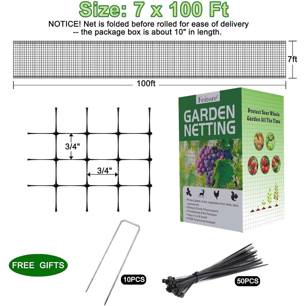 Feitore Deer Fence Netting, 7 X 100 Feet Anti Bird Deer Protection Net Reusable Protective Garden Netting For Plants Fruit Trees Vegetables Against Birds And Other Animals