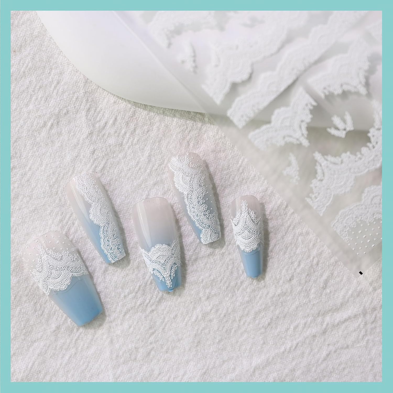 CESTSIREN Large Lace Nail Art Stickers, White Nail Decals, Self-Adhesive, Nail Accessories for Women, Nail Decorations