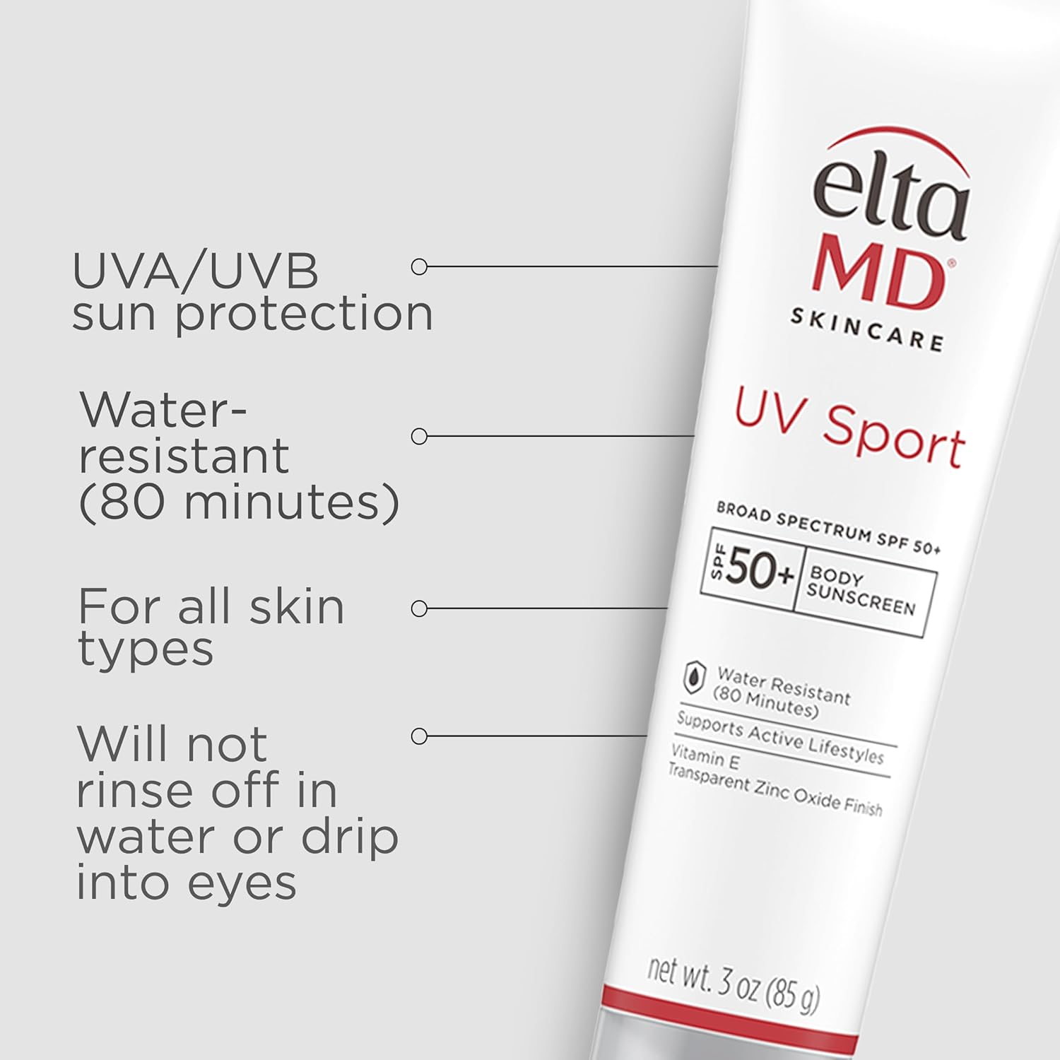 EltaMD UV Sport Sunscreen Lotion SPF 50 - Face and Body Sunscreen SPF 50, Water & Sweat Resistant, Zinc Oxide Formula for Active Lifestyles