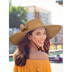 Senker Fashion Sun Hats for Women, Wide Brim Floppy Beach Straw Hat for Summer Travel Vacation Foldable with Sunglasses