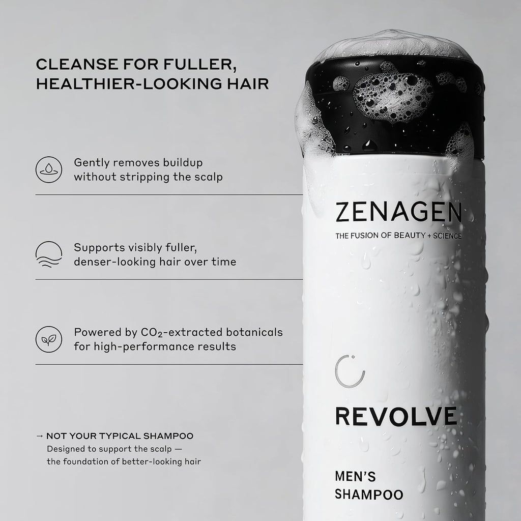 Zenagen Revolve Men'S Thickening Shampoo | Supports Appearance Of Fuller, Healthier-Looking Hair, Developed For Fine & Visibly Thinning Hair, Plant-Based, Color-Safe, 5-Minute Treatment