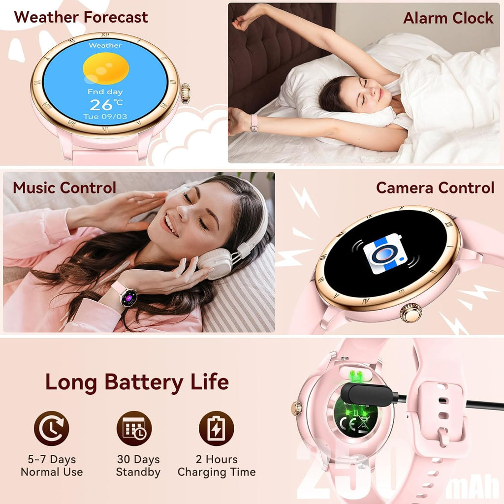 Smart Watch for Women, 1.27" HD Fitness Tracker (Answer/Make Calls) with 110+ Sport Modes/Heart Rate/Sleep Monitor, IP68 Waterproof Fitness Watch for iPhone Android, Best Gifts for Girl Yrs 15-25