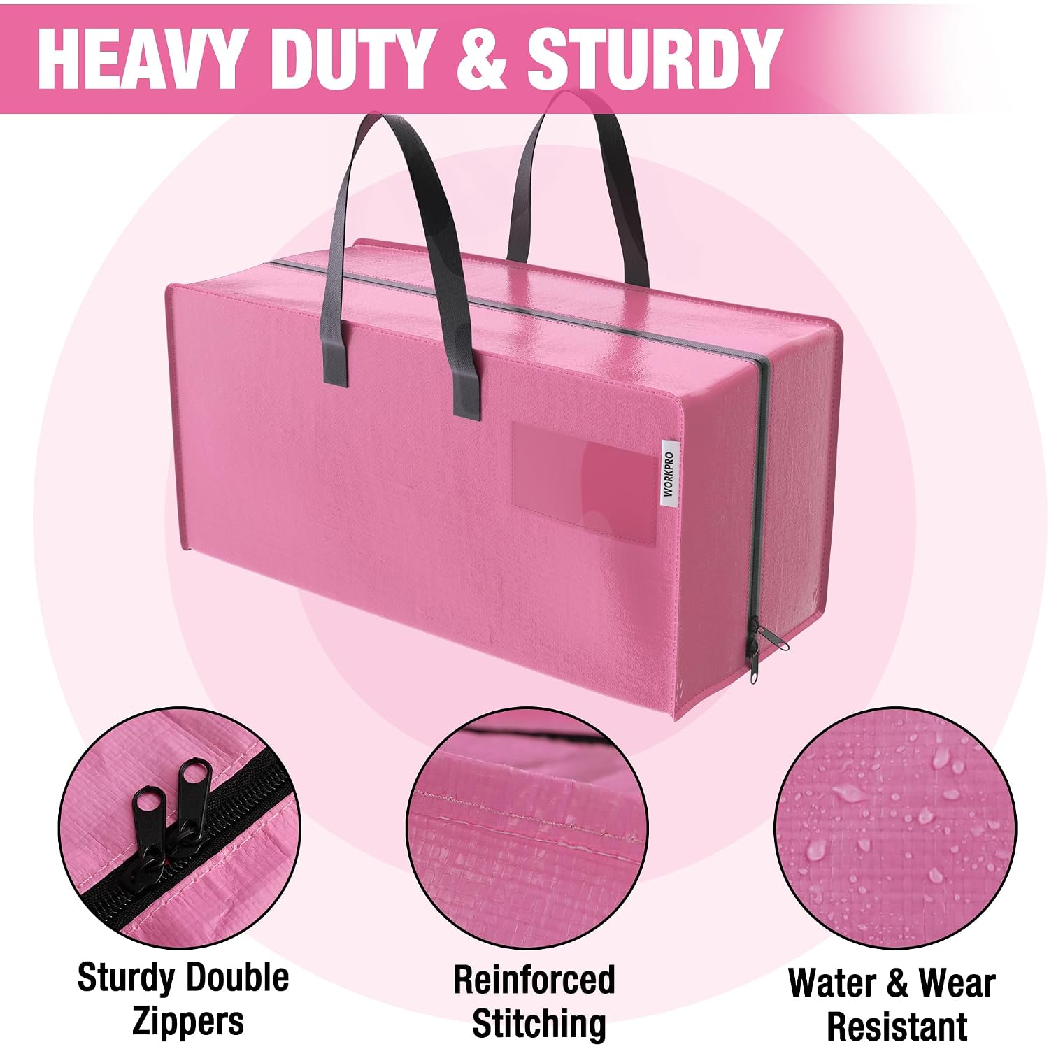 Workpro 6 Pack Extra Large Moving Bags With Zippers & Carrying Handles Backpack Straps, Heavy-Duty Storage Tote For Space Saving Moving Storage (Pink)