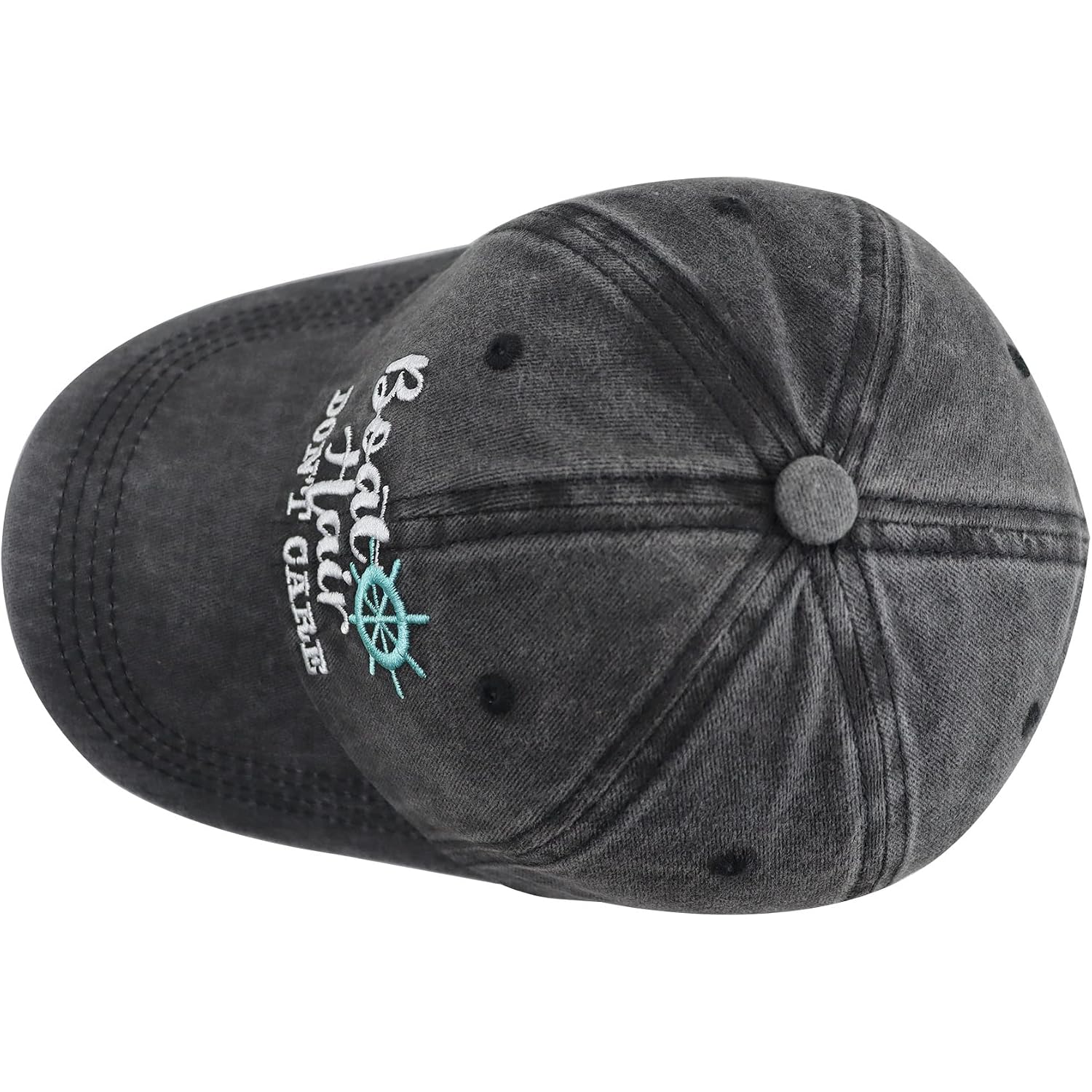 Boat Hair Don't Care Hats for Men Women, Adjustable Embroidered Cotton Washed Distressed Denim Fishing Baseball Cap Black